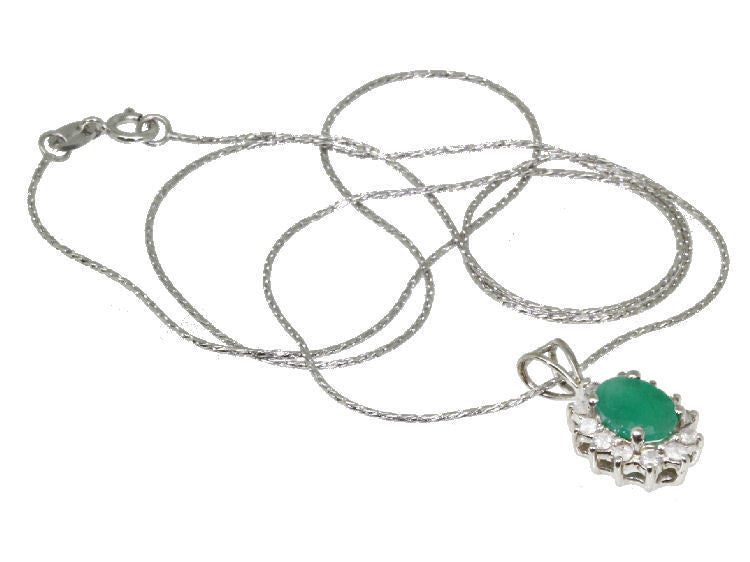 1.14ct Emerald & Diamond Necklace in 18K & 14K White Gold