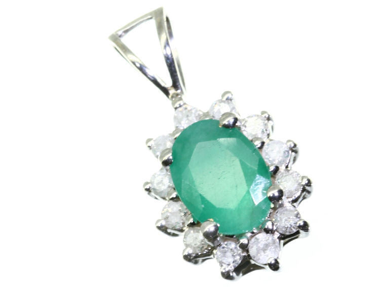 1.14ct Emerald & Diamond Necklace in 18K & 14K White Gold