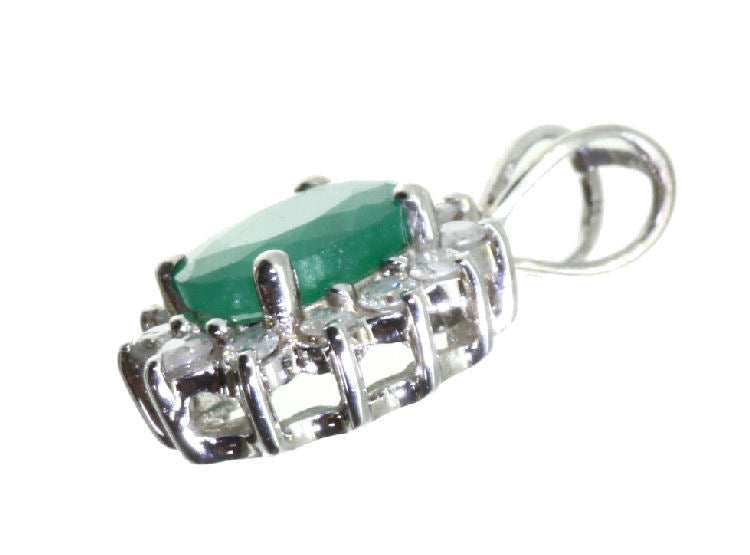 1.14ct Emerald & Diamond Necklace in 18K & 14K White Gold