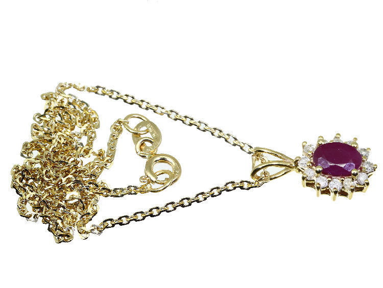 1.14ct Ruby & Diamond Necklace in 18K & 14K Yellow Gold