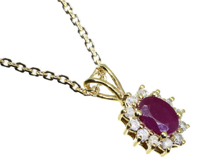 1.14ct Ruby & Diamond Necklace in 18K & 14K Yellow Gold