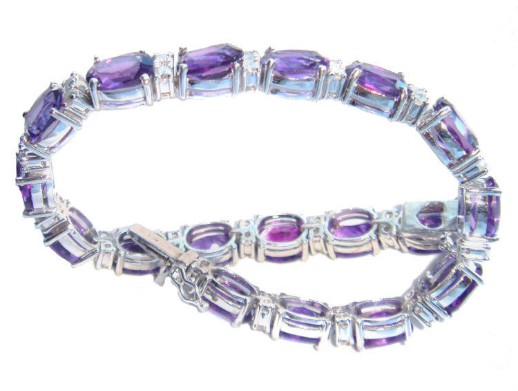 23.35ct Amethyst & Diamond Bracelet in 12K White Gold