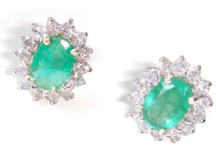 2.50ct Emerald & Diamond Earrings in 14K White Gold