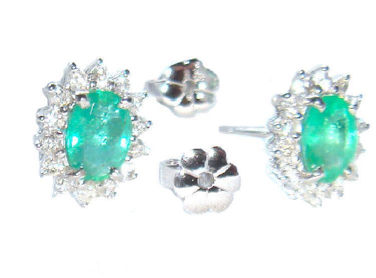 2.50ct Emerald & Diamond Earrings in 14K White Gold