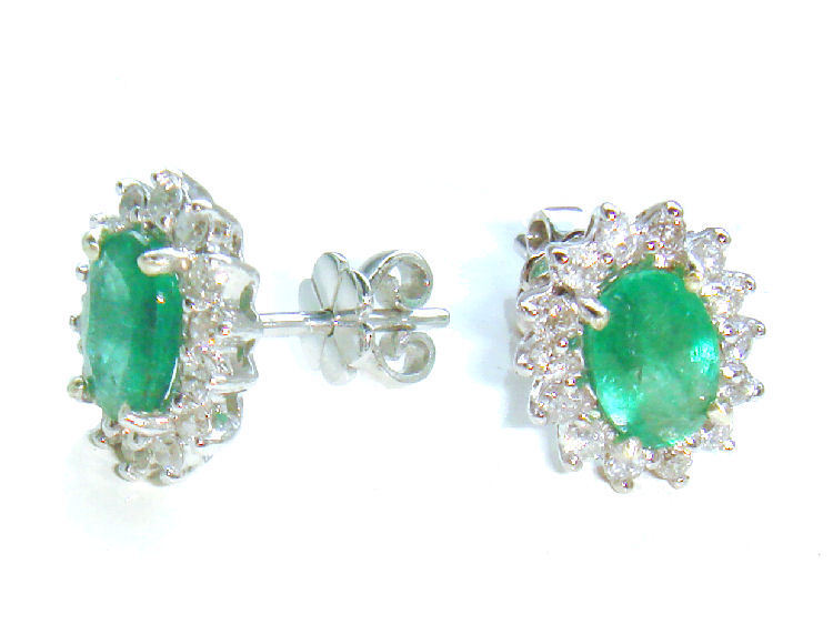 2.50ct Emerald & Diamond Earrings in 14K White Gold