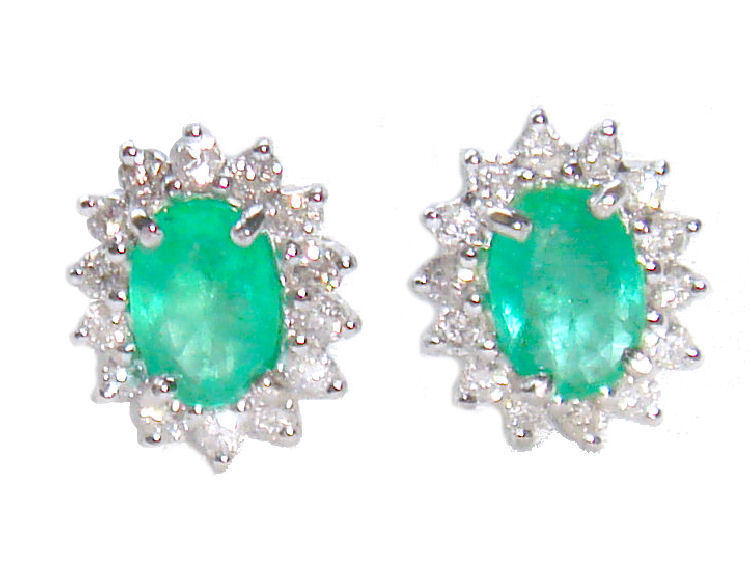 2.50ct Emerald & Diamond Earrings in 14K White Gold