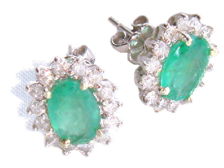 2.50ct Emerald & Diamond Earrings in 14K White Gold
