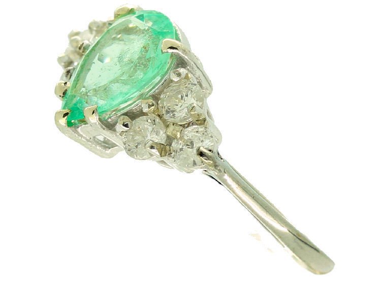 1.80ct Colombian Emerald & Diamond Cluster Ring in 14K White Gold