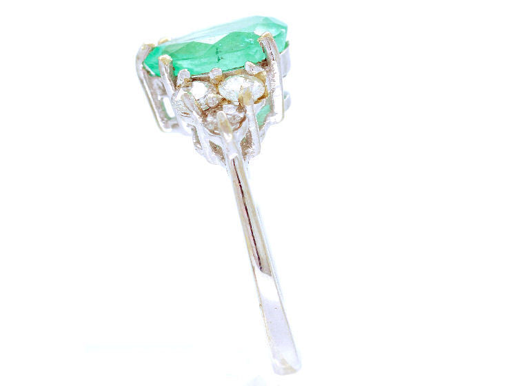 3.20ct Colombian Emerald & Diamond Cluster Ring in 14K White Gold