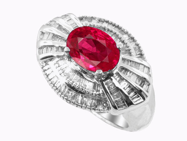 3.18ct Ruby & Diamond Cluster Ring in 14K White Gold