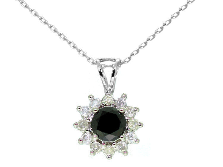 1.00ct Black & White Diamond Necklace in 18K & 14K White Gold