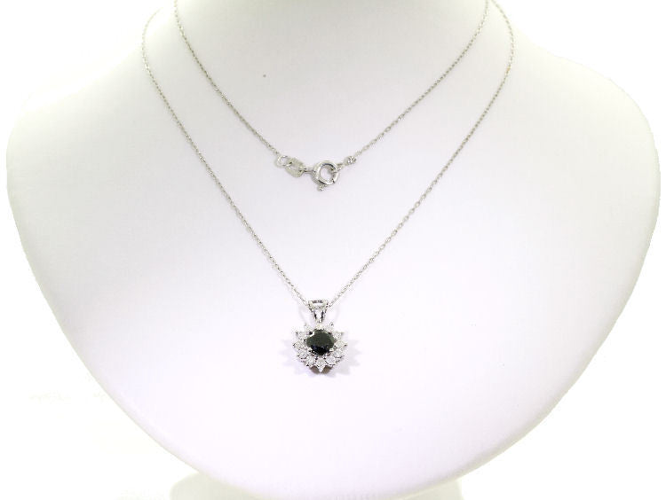 1.00ct Black & White Diamond Necklace in 18K & 14K White Gold