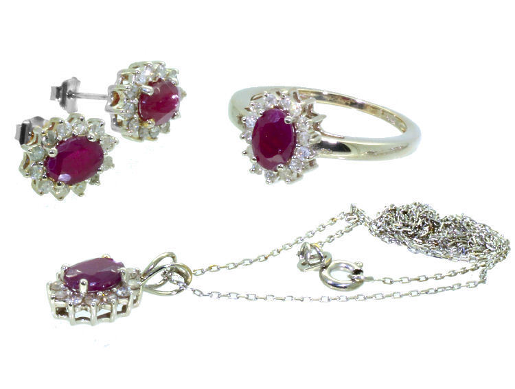 New Ruby & White store Sapphire Gold Over Brass 3 Piece Necklace Earrings Ring Set