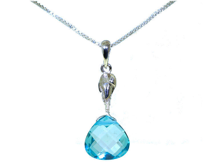 Emerald Topaz Checker Board Briolette Silver Necklace