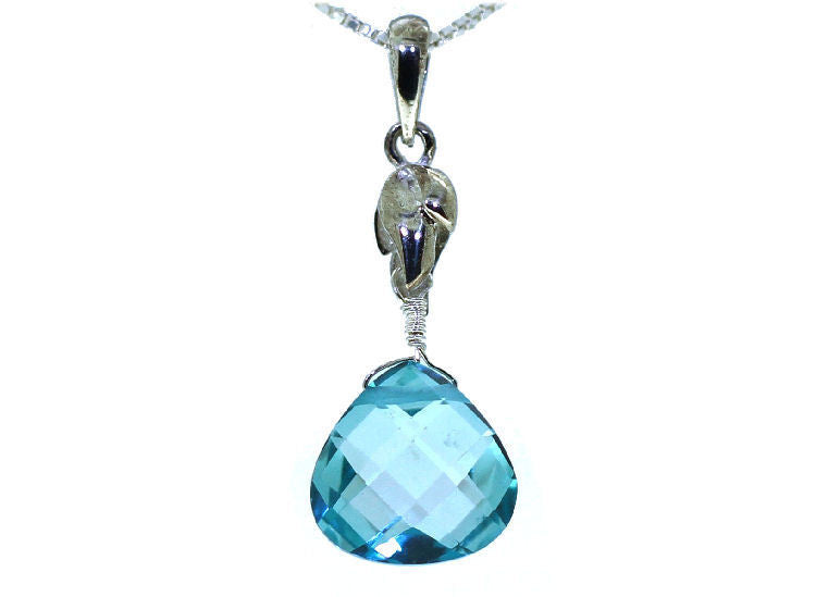 Emerald Topaz Checker Board Briolette Silver Necklace