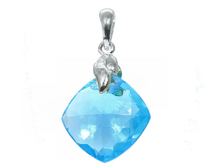 English Topaz Cushion Checker Board Briolette Silver Necklace