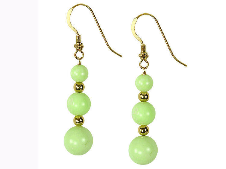 Green Agate Bead Earrings in Sterling Silver