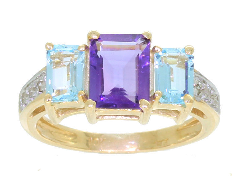 2.76ct Amethyst, Topaz & Diamond Ring in 10K Yellow Gold