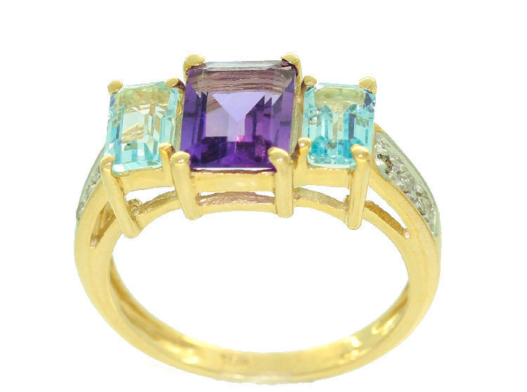 2.76ct Amethyst, Topaz & Diamond Ring in 10K Yellow Gold