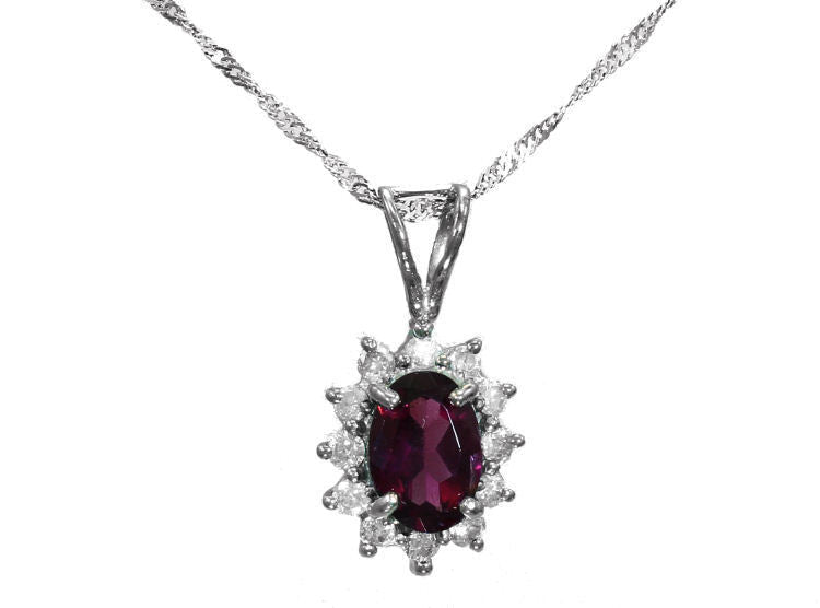 1.14ct Garnet & Diamond Necklace in 18K & 14K White Gold