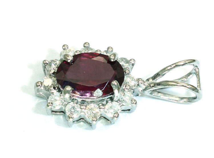 1.14ct Garnet & Diamond Necklace in 18K & 14K White Gold