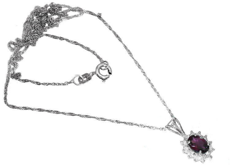 1.14ct Garnet & Diamond Necklace in 18K & 14K White Gold