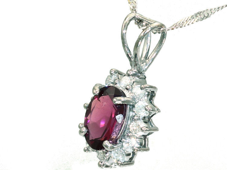1.14ct Garnet & Diamond Necklace in 18K & 14K White Gold