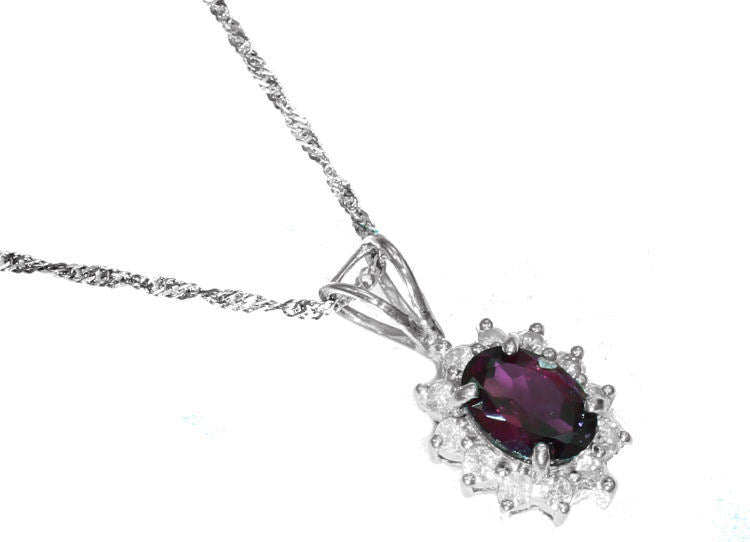1.14ct Garnet & Diamond Necklace in 18K & 14K White Gold