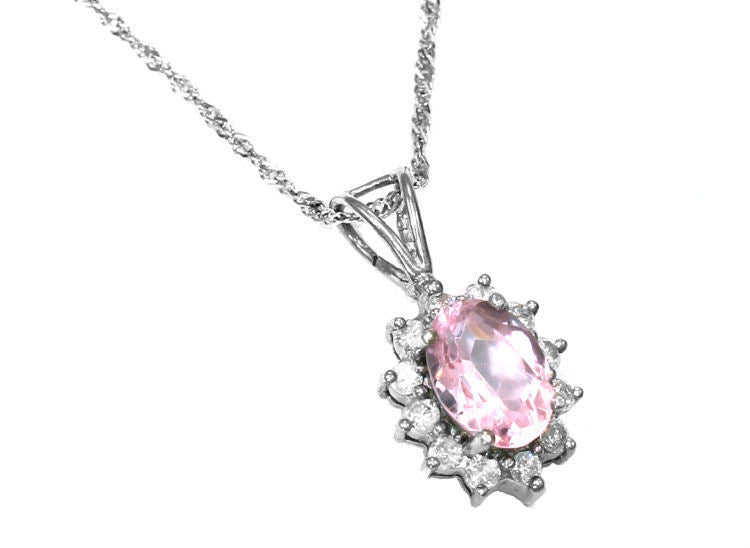 1.14ct Kunzite & Diamond Necklace in 18K & 14K White Gold