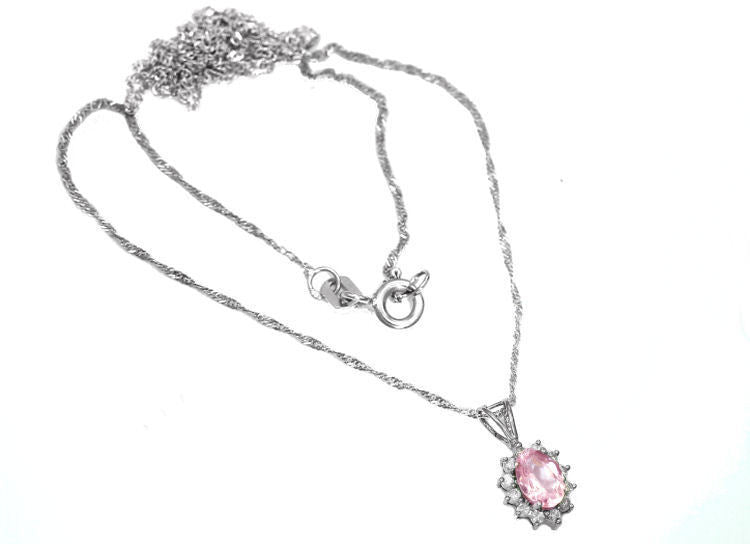 1.14ct Kunzite & Diamond Necklace in 18K & 14K White Gold
