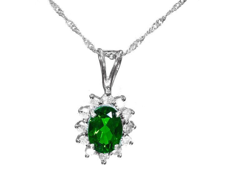 1.14ct Chrome Diopside & Diamond Necklace in 18K & 14K White Gold