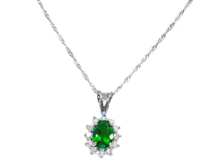 1.14ct Chrome Diopside & Diamond Necklace in 18K & 14K White Gold