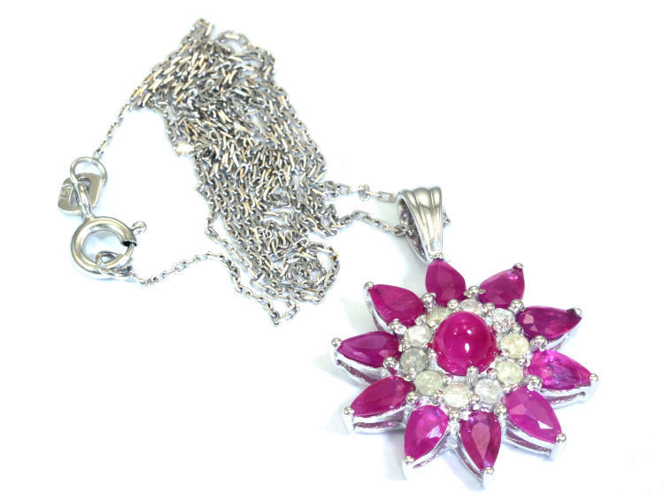3.24ct Ruby & Diamond Necklace in 18K White Gold
