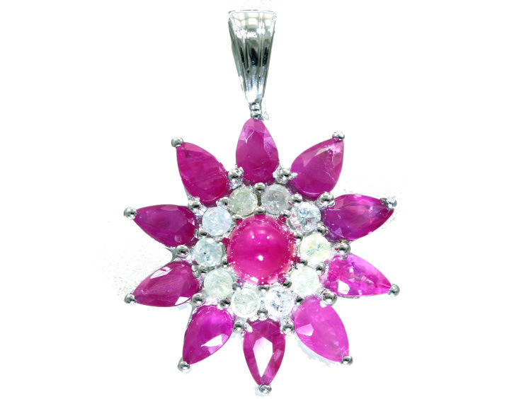 3.24ct Ruby & Diamond Necklace in 18K White Gold