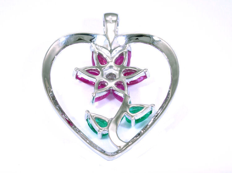 1.86ct Ruby, Emerald And Diamond Necklace in 18k White Gold