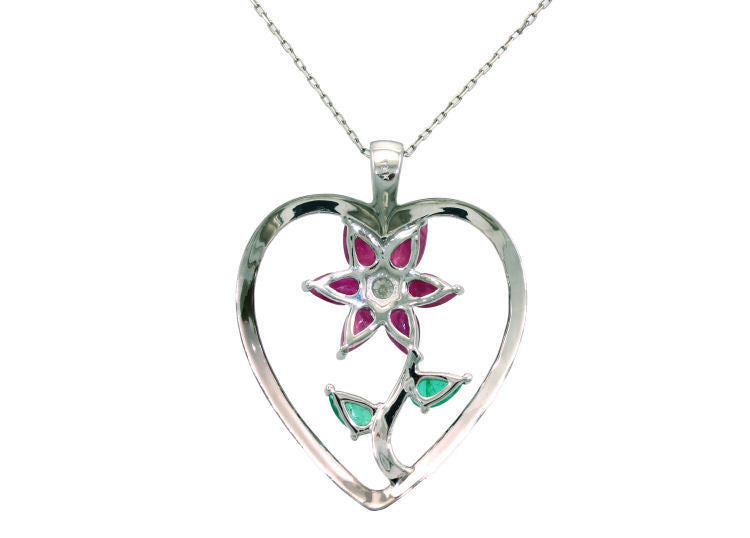 1.86ct Ruby, Emerald And Diamond Necklace in 18k White Gold