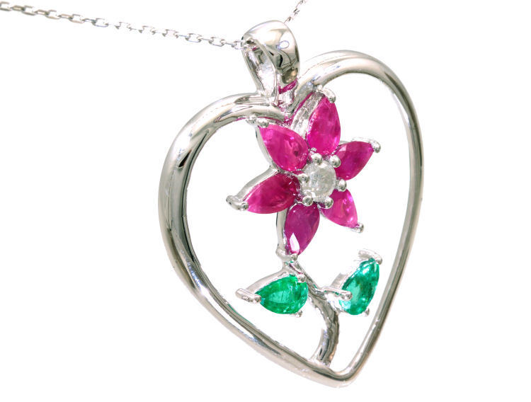 1.86ct Ruby, Emerald And Diamond Necklace in 18k White Gold