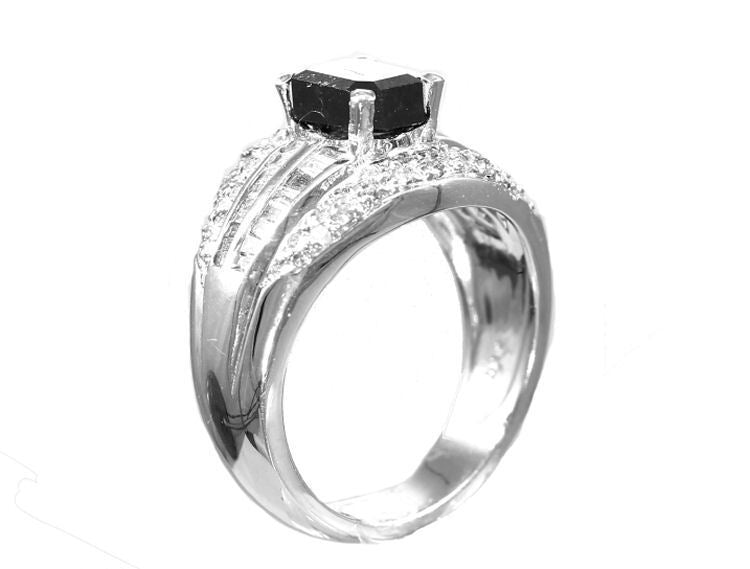 2.06ct White & Black Diamond Ring in 14k White Gold