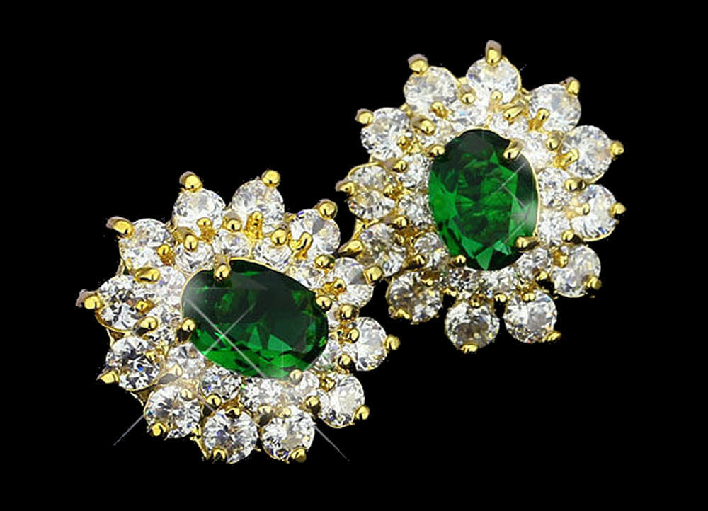 Elegant Green CZ Gold Plated Lady Necklace/ Earrings Jewellery Set