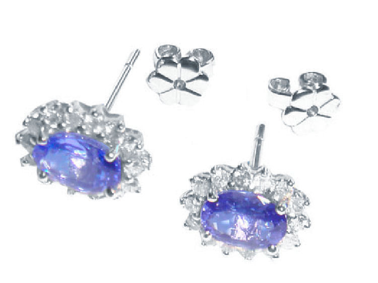 2.50ct Tanzanite & Diamond Earrings in 14K White Gold