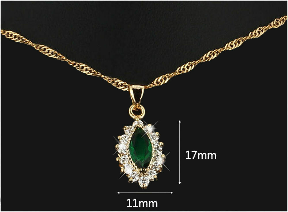 Green CZ Gold Plated Lady Necklace/ Earrings Jewellery Set