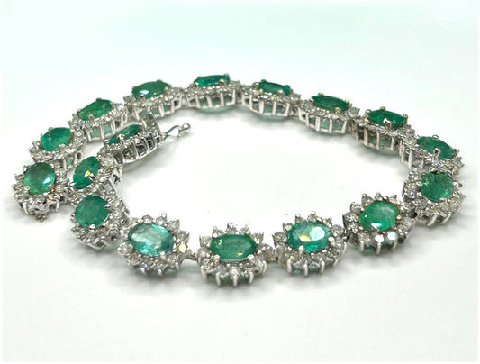 20.09ct Emerald & Diamond Bracelet in 14K White Gold