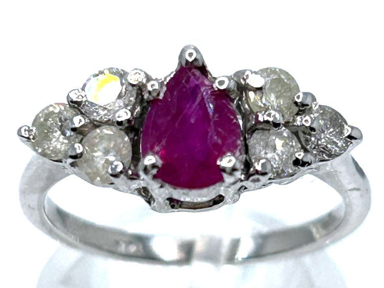 1.73ct Ruby & Diamond Cluster Ring in 14K White Gold