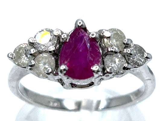 1.73ct Ruby & Diamond Cluster Ring in 14K White Gold