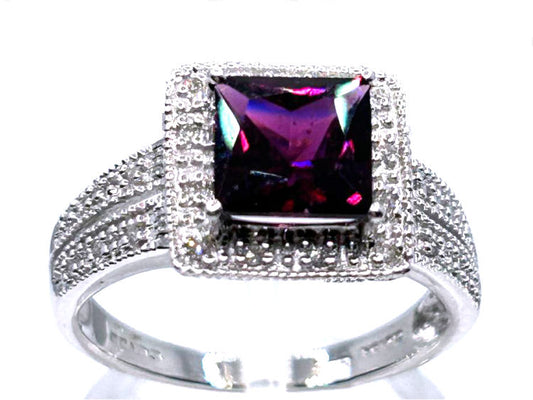 1.65ct Rhodolite Garnet &Diamond Ring in 10K White Gold