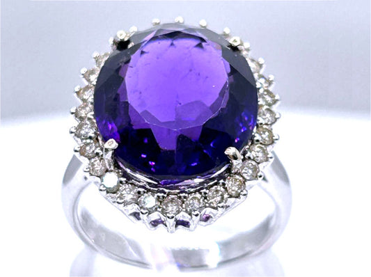 7.49ct Amethyst and Diamond Ring in 14k White Gold
