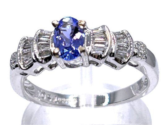0.84ct Tanzanite & Diamond Ring in 18K White Gold