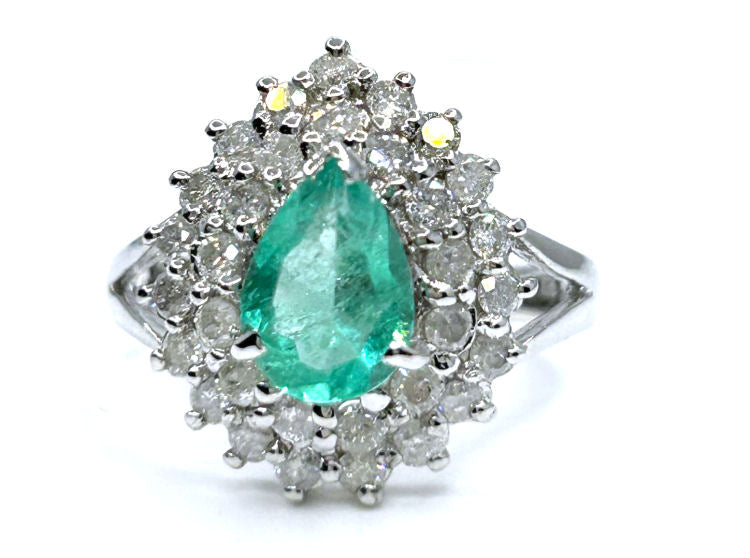 Striking 1.99ct Diamond & Emerald 18K White Gold Ring
