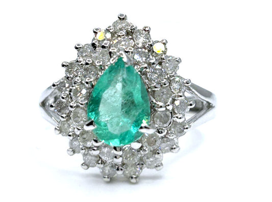 Striking 1.99ct Diamond & Emerald 18K White Gold Ring