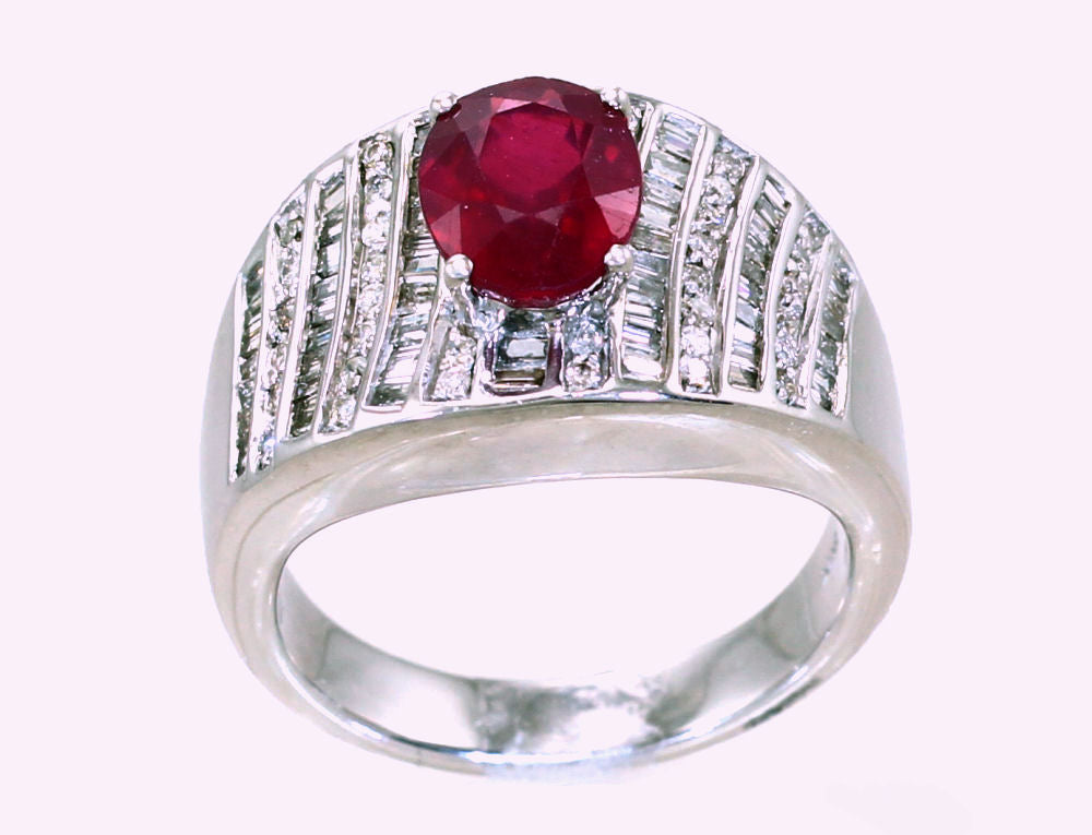 2.55ct Ruby Diamond Ring in 14k White Gold